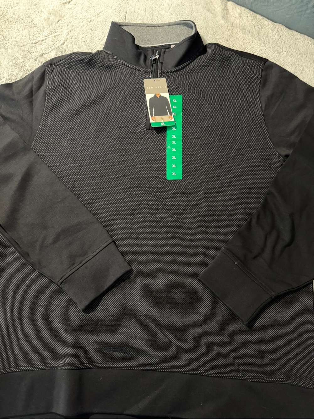 Ted Baker Black Men's Zip-Neck Textured Front Sweater